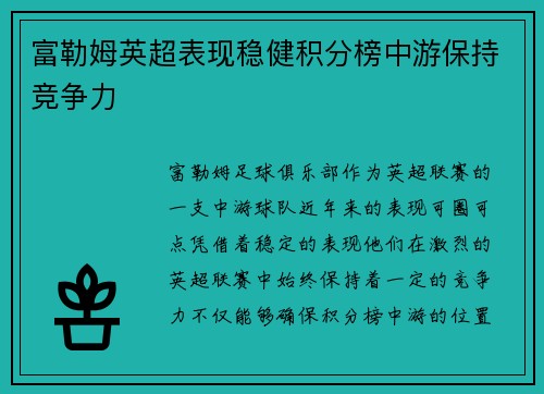 富勒姆英超表现稳健积分榜中游保持竞争力