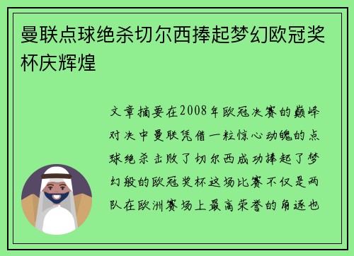 曼联点球绝杀切尔西捧起梦幻欧冠奖杯庆辉煌